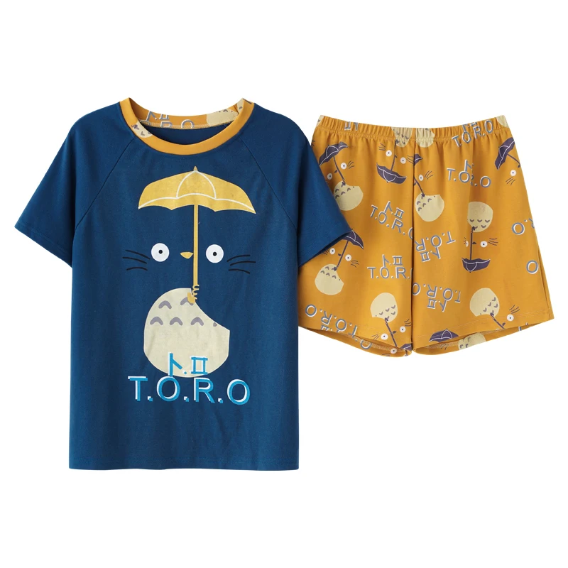 

Couple Pajamas Set Summer Cotton Men Japanese Anime Print T-shirts With Short Sleeves Sleepwear Women's Cute Fashion Homewear