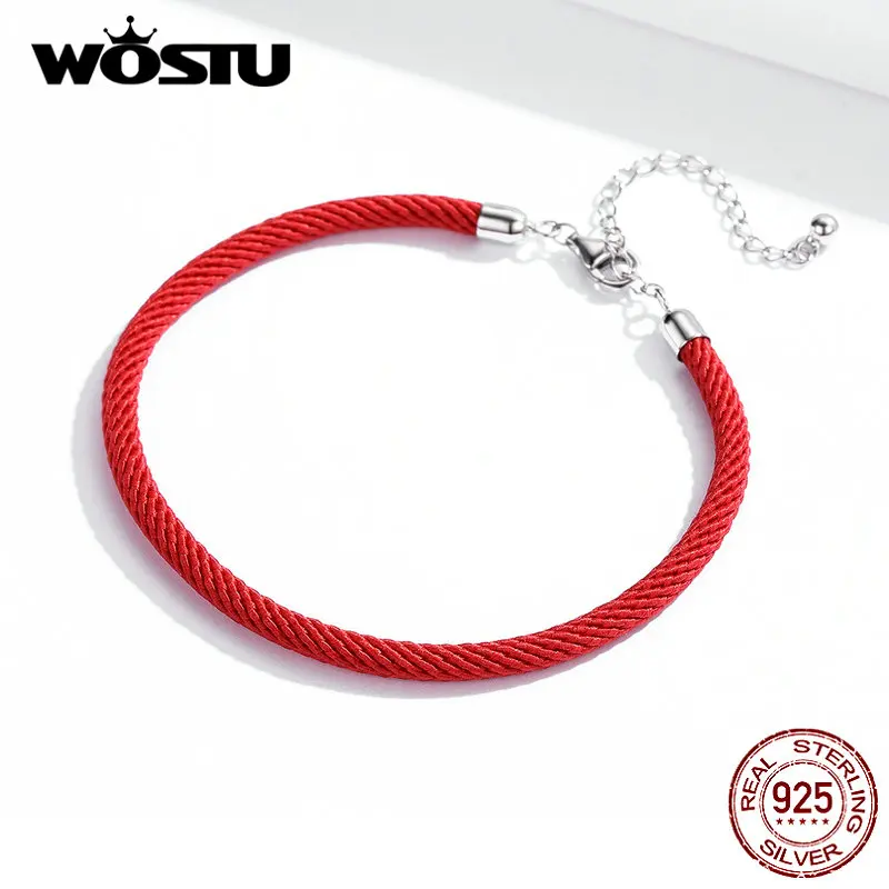 WOSTU 100% настоящий 925 пробы Серебряный Красный веревочный браслет классический