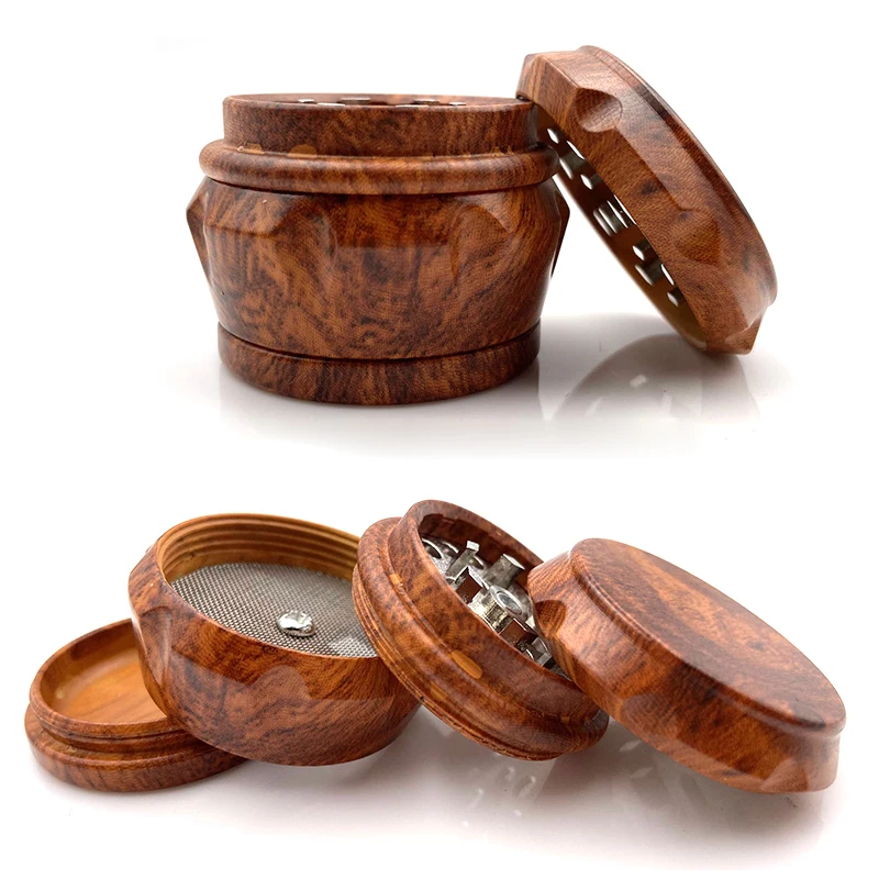 

Red Wooden Grain Resin Weed Grinder 4 Layers Machine Herb Grinder Hand Smoking Tools 40mm 1.57 inch Tobacco Smoke Crusher