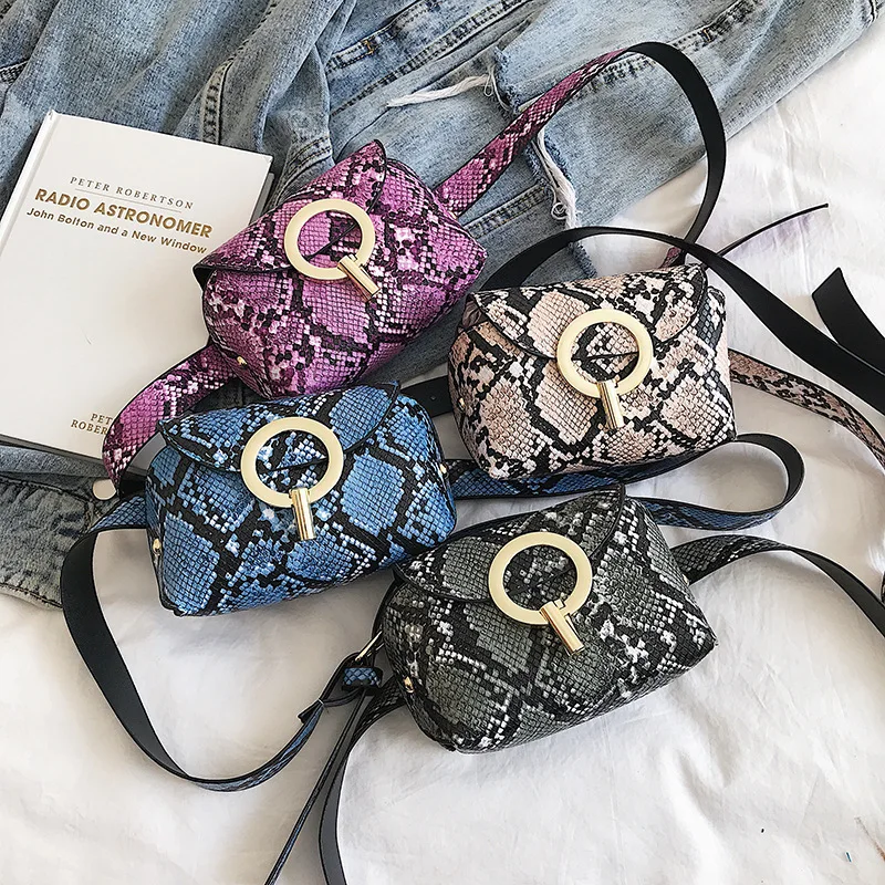 

Snakeskin Pattern Ladies Belt Bags 2020 New Simple and Atmospheric Shoulder Bag Check Pattern Ring Ladies Diagonal Bag Small Bag