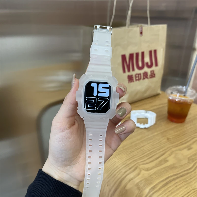 Ремешок и чехол для Apple Watch Series 6 SE 5 4 44 мм 42 прозрачный пластиковый браслет iwatch 3 2 1 38