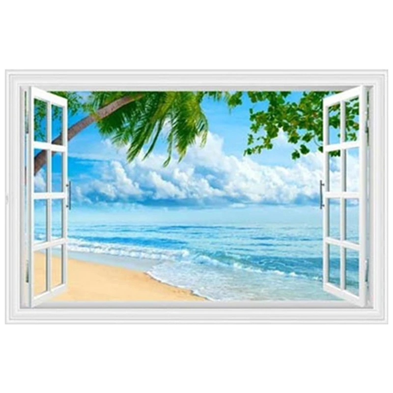 Фото Креативная настенная 3d-наклейка с изображением моря Пляжная пальма