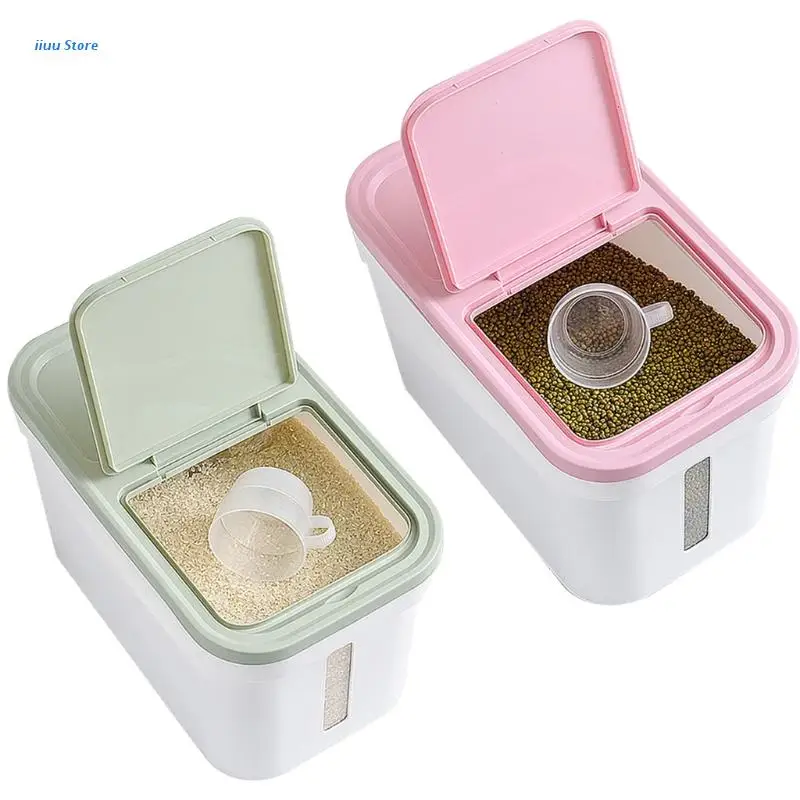 

10Kg Rice Container Transparent Storage Box Rice Cylinder Barrel Grain Bucket