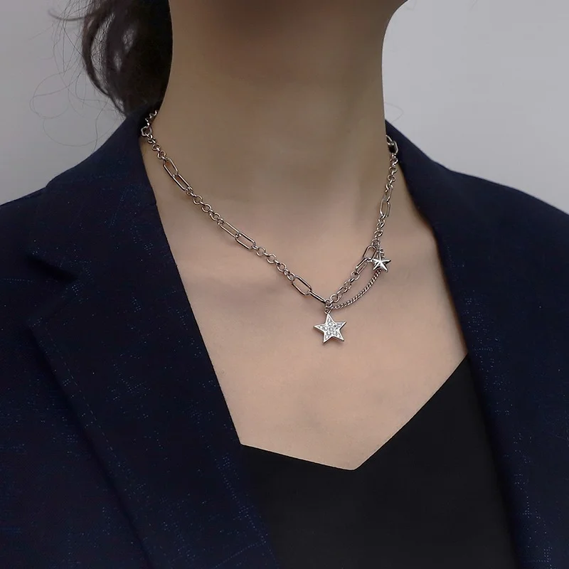 

Ожерелье женское многослойное из серебра 925 пробы с подвесками в виде звезд