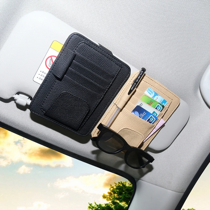 

Leather Auto Visor Storage Bag Car Sunvisor Card Bags Glasses Bill Pen Holder Stowing Tidying Car Organizer