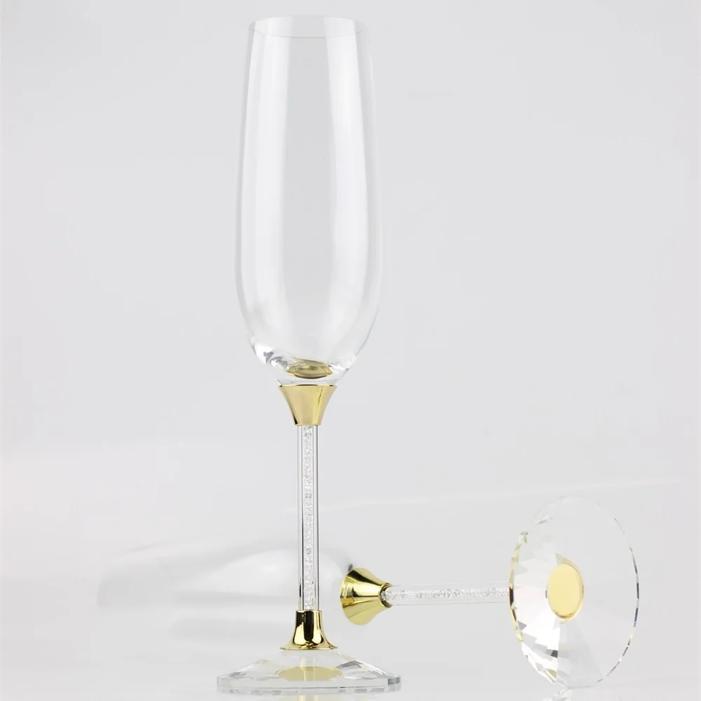 Персонализированные очки для свадьбы с золотыми кристаллами бокалы шампанского