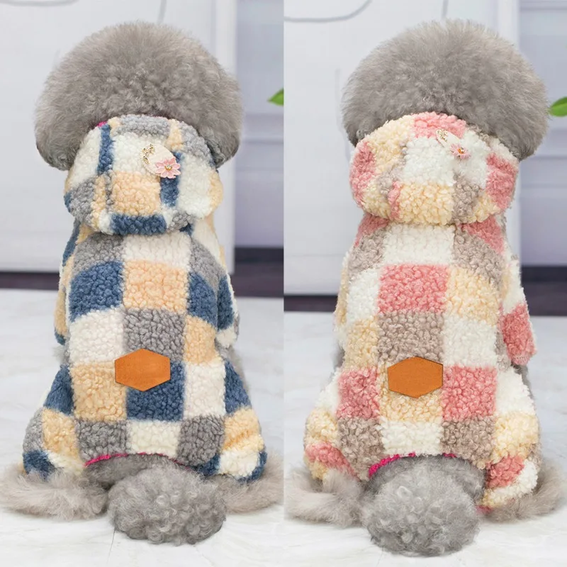 

Winter Pet Dog Coat Jumpsuit Lattice Warm Dog Clothes For Small Medium Dogs Cats French Bulldog Chihuahua Coat Jacket