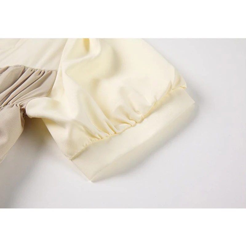 

Korean Mori Girl Wrinkled Dress Women 2021 Summer Short Sleeve High Waist Elastic Slim Midi Vestidos Ins Spliced Design Dresses