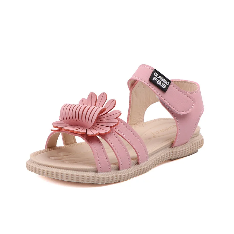 

2020 Summer New Girls Sandals Yellow Flower Kids Soft Bottom Fashion Princess Shoes Children Baby Beach Non-slip Plat Sandals