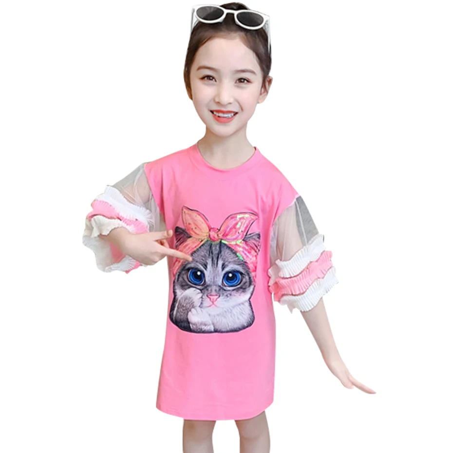 Детское платье с расклешенным рукавом летнее для девочек 6 8 10 12 14 лет |