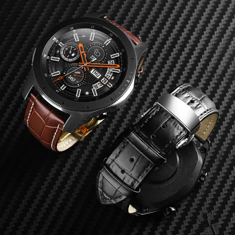 Ремешок кожаный для Samsung Galaxy Watch 3 45 мм браслет Gear S3 Classic Frontier Huawei GT 2E/2 Pro 22 | Наручные
