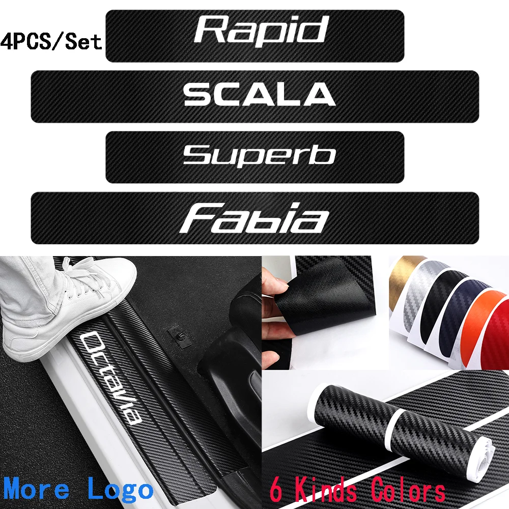 

4PCS Car Parts Carbon Fiber Door Threshold Sill Stickers For Skoda A5 A7 Yeti Roomster Octavia Rapid Fabia Superb Kodiaq Scala