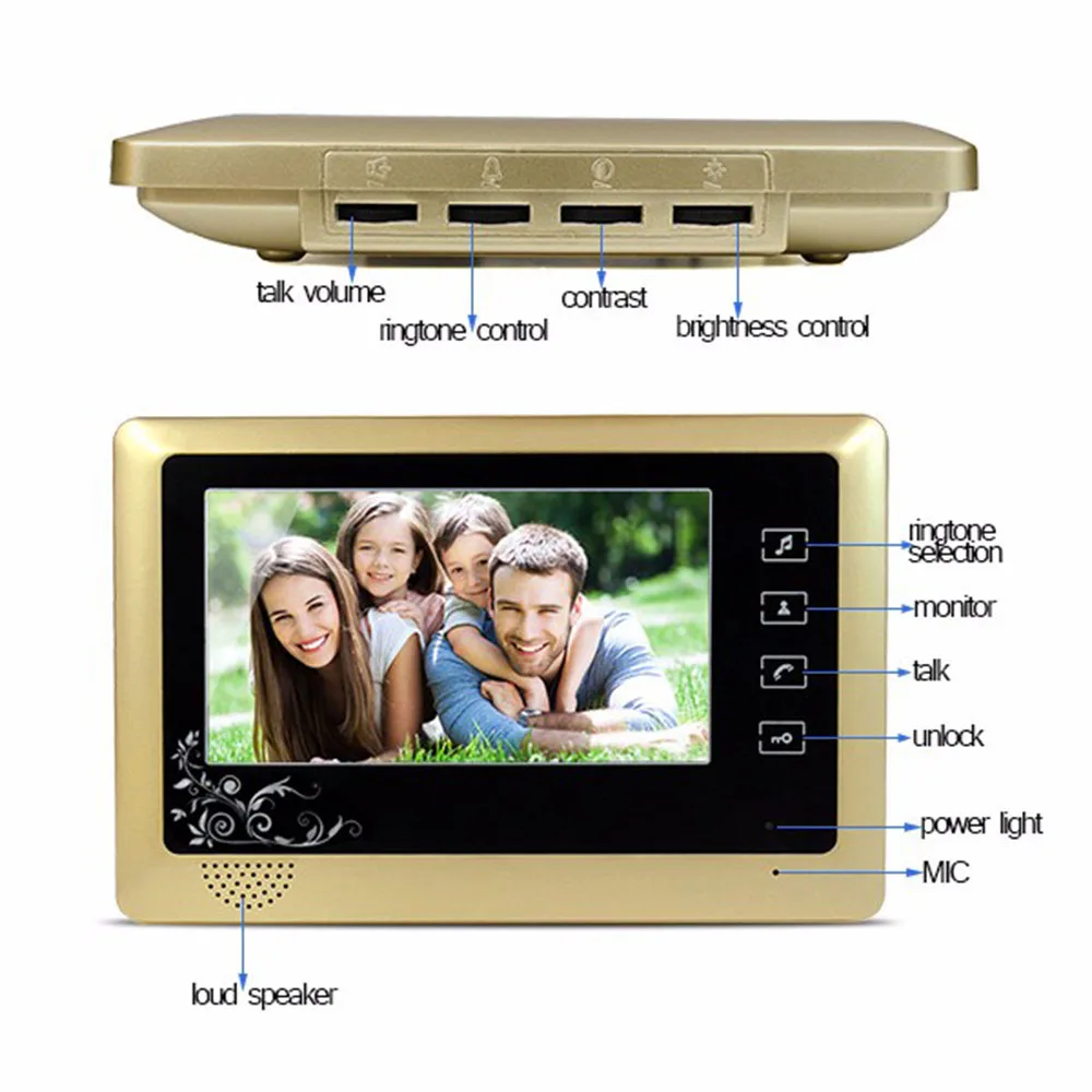 Визуальный домофон 7 ''TFT lcd проводной видео домофон система внутренний монитор 700TVL Открытый ИК камера Поддержка разблокировки