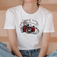 women t shirt camera print summer short sleeve funny graphic fashion casual o neck oversized white t shirts female top tee