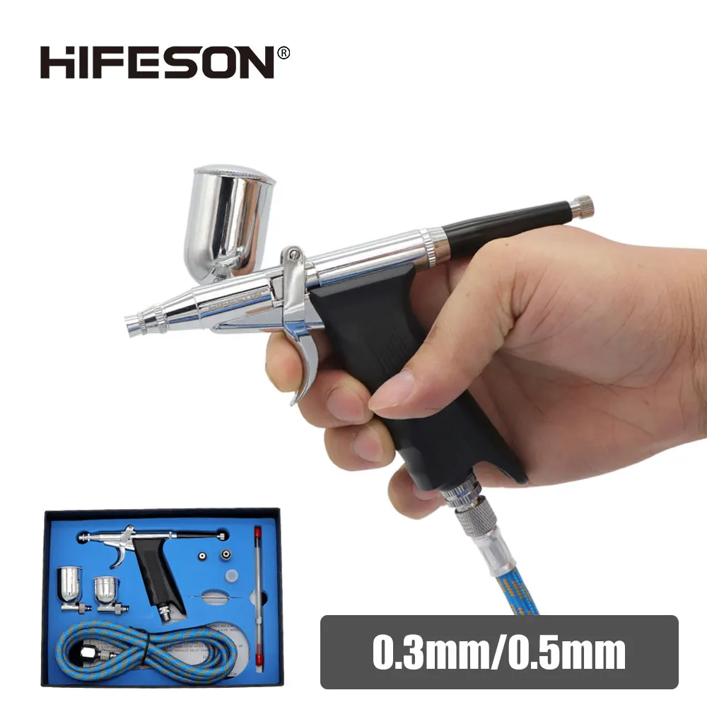 HIFESON Pneumatic Spray Gun Pneumatic Mini Paint Spray Gun Tool 0.3/0.5mm Nozzle Spray  Pen for Automotive Commercial