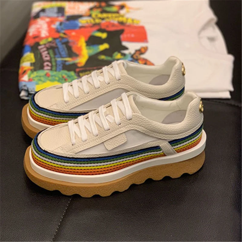 Красочное плетение женские кроссовки на платформе женская белая спортивная