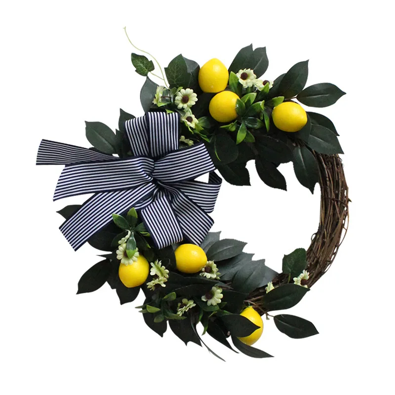 

Artificial Wreaths Silk Lemon Flowers Round For Party Decoration American Pastoral Home Decoration Garland Door Hanger 44cm