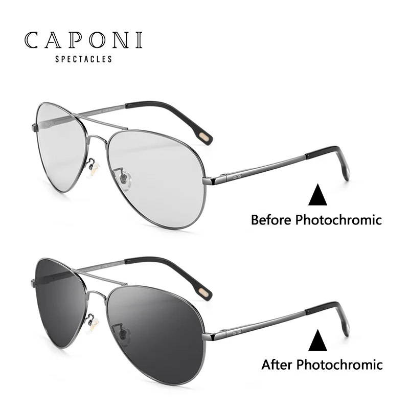 Photochromic-Gun CAPONI, Винтажные Солнцезащитные очки пилота, мужские поляризованные солнцезащитные очки для рыбалки, мужские обесцвечивающиеся, классические, брендовые, дизайнерские, солнцезащитные очки, UV400 CP3025 - Цвет линз: Photochromic-Gun