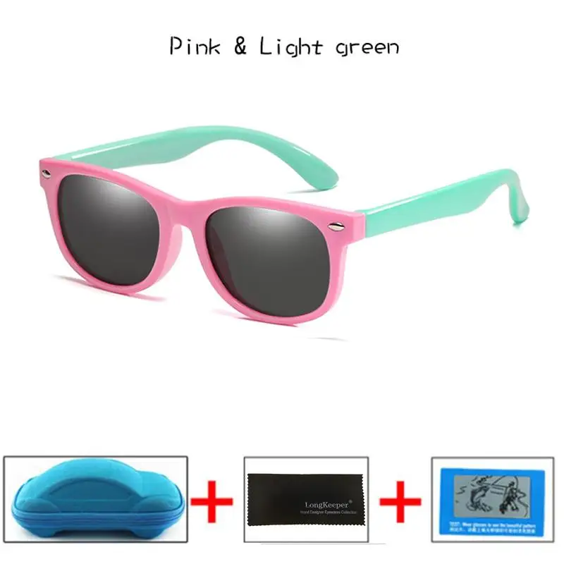 Pink Light Green Поляризационные детские солнцезащитные очки longkeader для мальчиков и девочек, небьющиеся Защитные солнцезащитные очки TR90 UV400 очки с коробками - Цвет линз: Pink Light Green