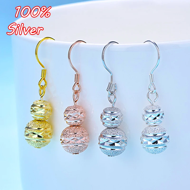 

S925 Silver Color Ear Hook Earrings Ornament Scrub Beads Woman Girl Glamour Fashion Holiday Gift