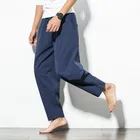 Летние винтажные синие мужские повседневные Дамские Брюки с кулиской свободного размера плюс 4xl 5xl, длинные широкие брюки, спортивная пляжная одежда для мужчин