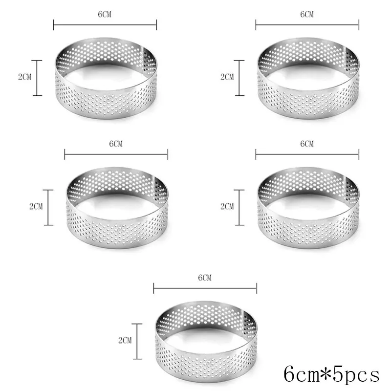 6cm Французский стиль мусс торт кольцо Круглый Нержавеющая Сталь Пицца фруктовый пирог круг DIY десерт украшения плесень с отверстием дышащий 5 шт - Цвет: 6cm