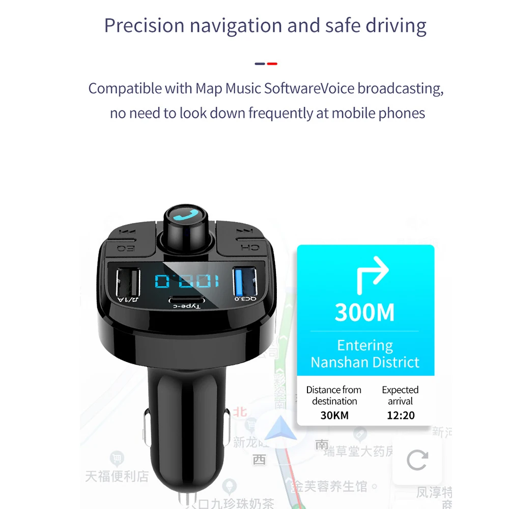 Car Bluetooth 5.0 FM Transmitter Bass MP3 Player Radio Adapter Charger USB Power Adapte | Автомобили и мотоциклы