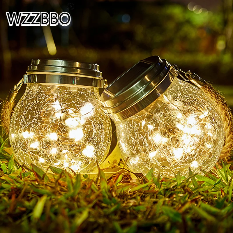 

Solar Cracked Glass Jar Light Outdoor Garden Decoration Tree Light Color Copper Wire Light 20led Ball Hanging Light