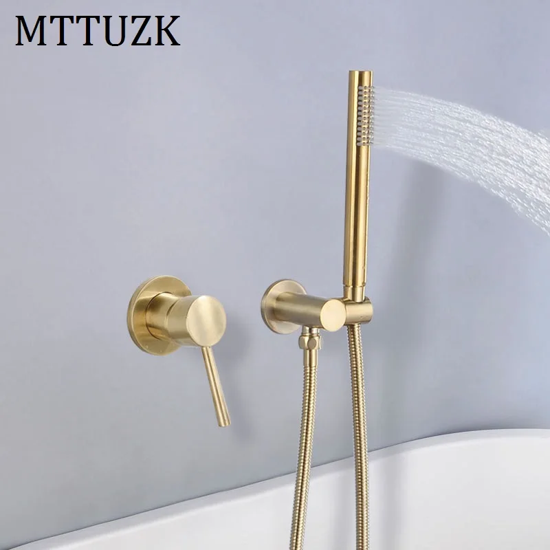 MTTUZK матовый золотой латунный Смеситель для ванны душевой набор черный настенный