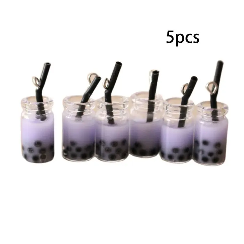 Purple 5 шт. 3D миниатюрный каваи жемчужный молочный чай подвески в форме чашки смола фигурка талисманы для украшение ручной работы серьги, брелок аксессуары - Окраска металла: Purple