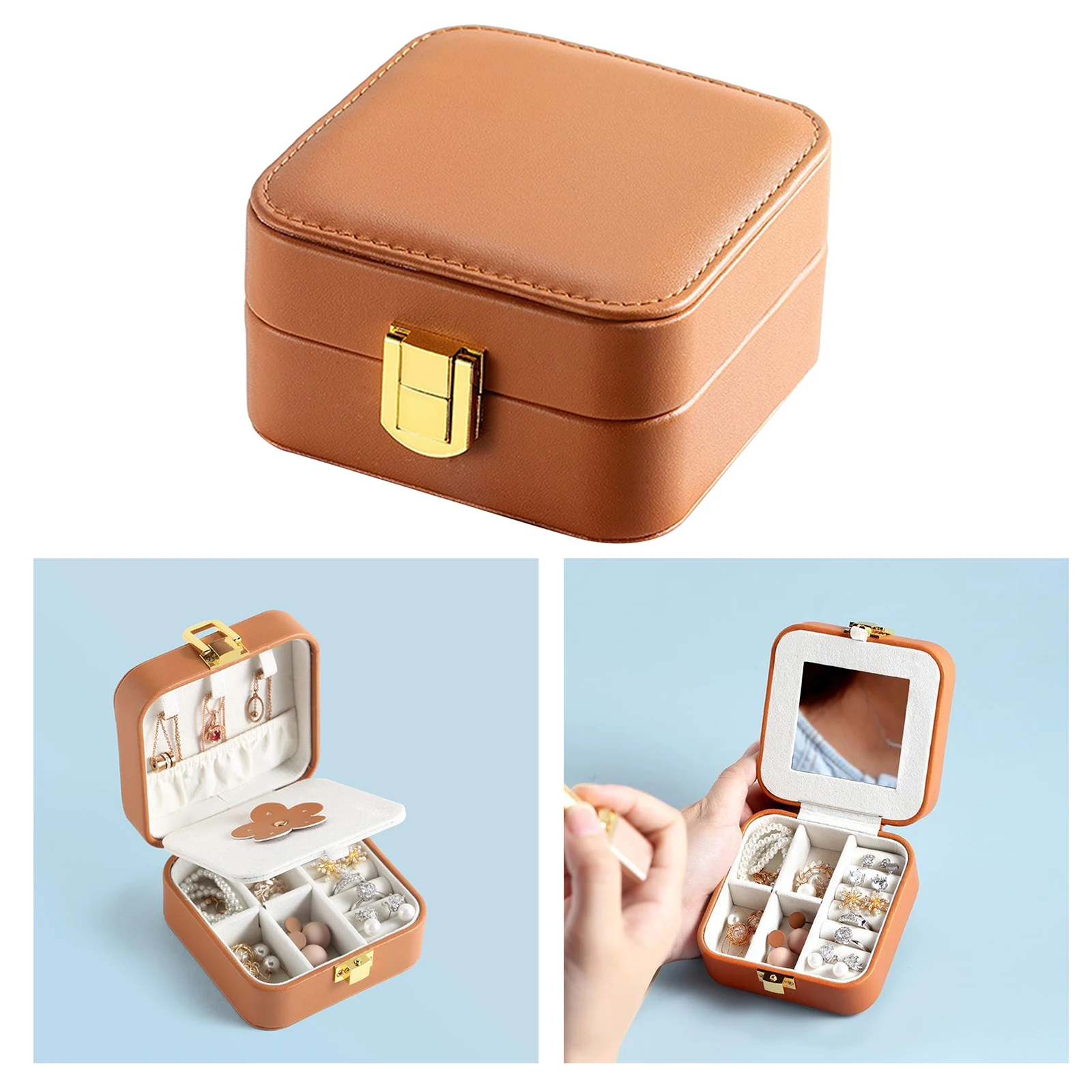 

Small PU Leather Travel Jewelry Box Portable Earring Storage Organizer Case