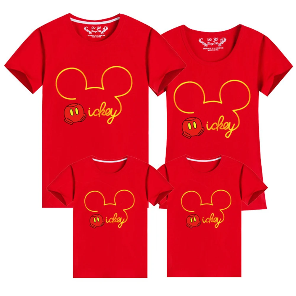 Новые Семейные футболки Disney хлопковые Микки милые Мультяшные принты забавные