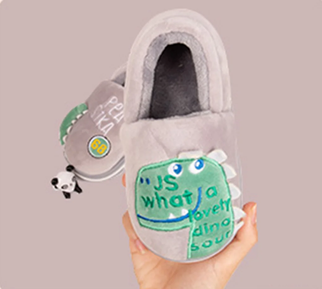 

Baby Warm Cotton Indoor Shoes Kids Slippers For Boys 2021 Winter Dinosaur Girls Flip Flops Soft Non-slip Children Home Slippers