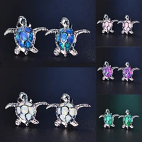 fashion cute turtle stud earrings for women fashion blue fire opal screw stud earrings trendy women wedding band jewelry gifts