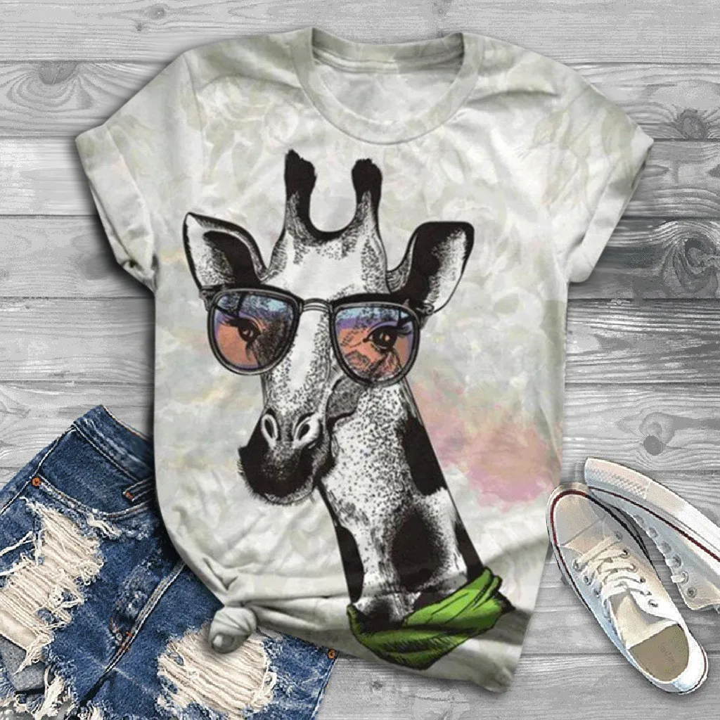 

2021 Summer Women T-shirts New Design 3d Animal Print O-neck T-shirts Plus Size 3xl T-shirt Tops Harajuku Tees Mujer Футболка