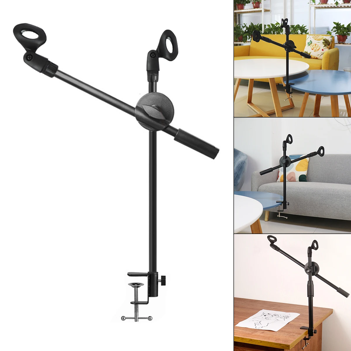 

Microphone Stand Desktop Mini Adjustable Mic Stand Mic Clip Holder Bracket With 3/8 inch scew 32cm High+ Microphone Holder