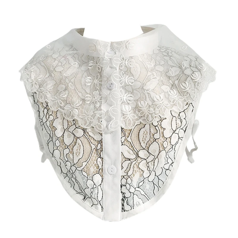 

Women Decorative Lapel Half Shirt Hollow Out Floral Lace Detachable False Collar