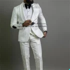 Классические белые ЖАККАРДОВЫЕ мужские костюмы для свадьбы, комплект из 3 предметов, смокинги для жениха, модный мужской блейзер для выпускного, штаны, наряд, костюм для шафера