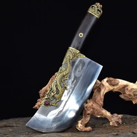longquan kitchen knife handmade forged copper dragon and ruby decor 9 inch luxurious big chop knife bone meat and poultry tools