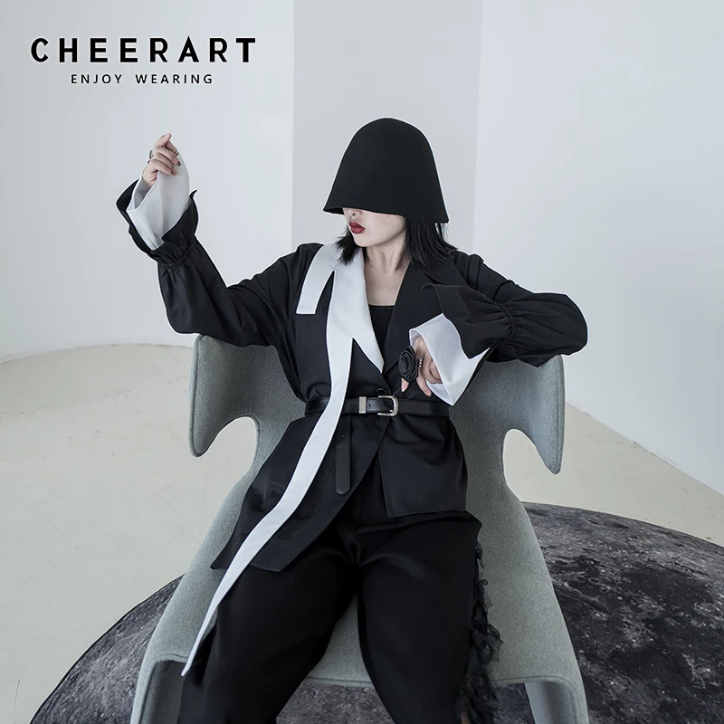 Дизайнерские Пальто и куртки CHEERART Женская Асимметричная куртка Черное короткое