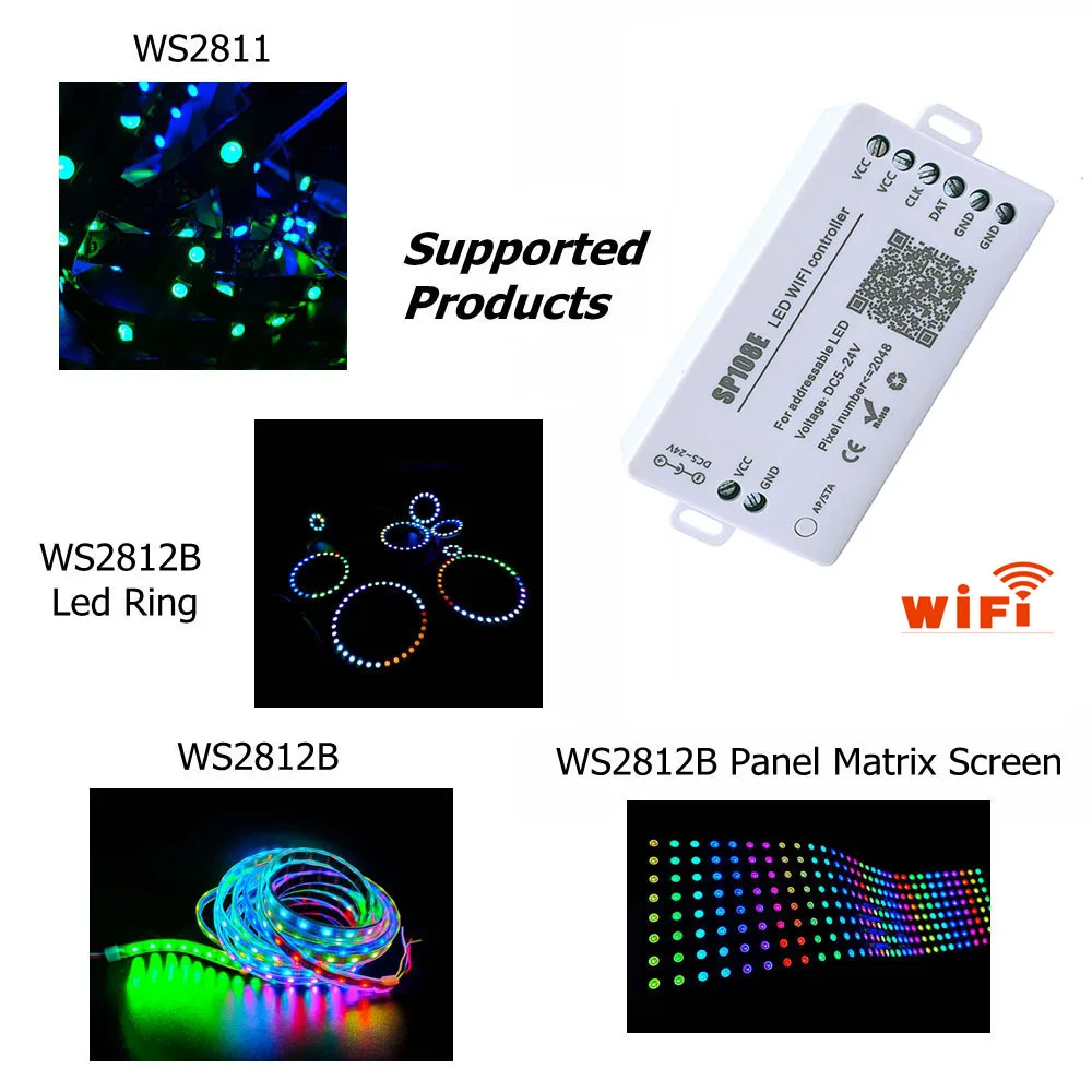 

SP108E PixeI Led Strip Wifi ControIIer For WS2812B WS2813 WS2811 SK9822 APA102 Led Light Smart APP Wireless Control DC5-24V