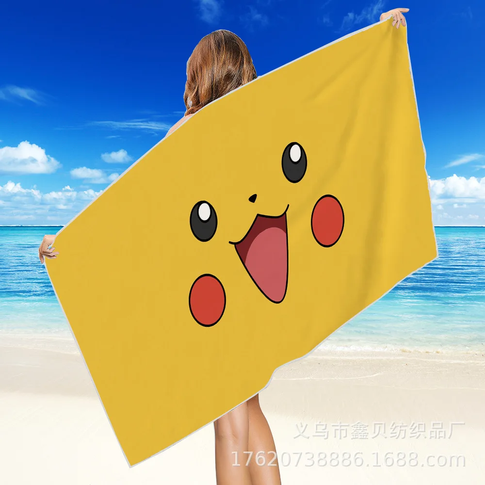Toalla de ba&ntilde;o de Pikachu TOMY, toalla cuadrada de playa Reversible de terciopelo de secado r&aacute;pido, toalla de felpa port&aacute;til, toalla multifuncional-1