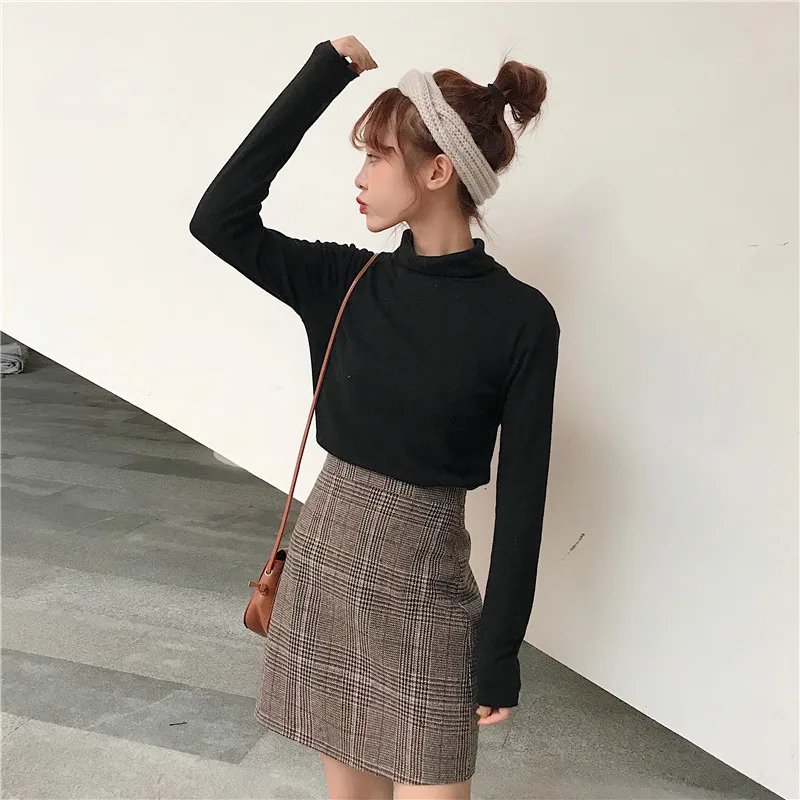 Женская клетчатая мини-юбка элегантная прямая офисная юбка с высокой талией в