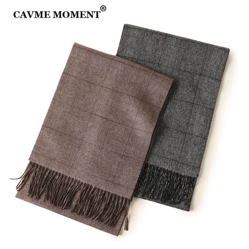 CAVME Pure Cashmere Plaid Scarf for Men Father Gift Birthday Luxury Double Face Scarves Unisex Long Pashmina 30*186cm/156g