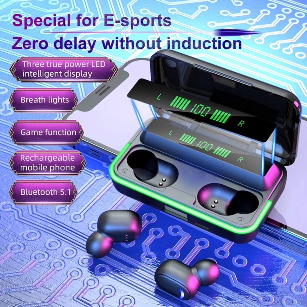 

Bluetooth 5.1 Earbuds TWS E10 Wireless Digital Display LED Gaming In Ear Headset Setero Sport Commute Waterproof Earphones