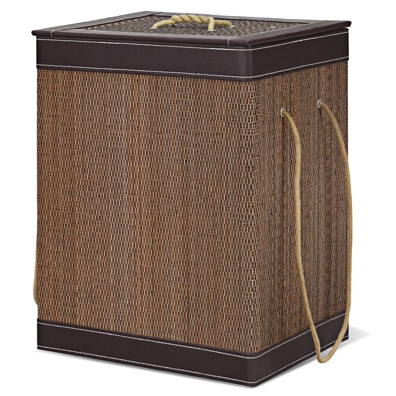 

5 pcs Square Bamboo Hamper Laundry Basket Storage Bin Eco-friendly and Lightweight Organizer Sets Thickened LidHW58960