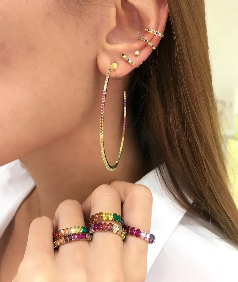 Миниатюрные серьги гвоздики с кубическим цирконием красного синего зеленого