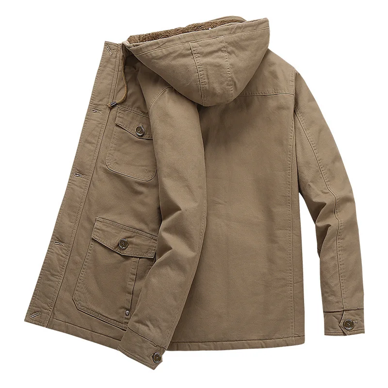 Мужская зимняя куртка на флисовой хлопковой подкладке со съемной шапкой