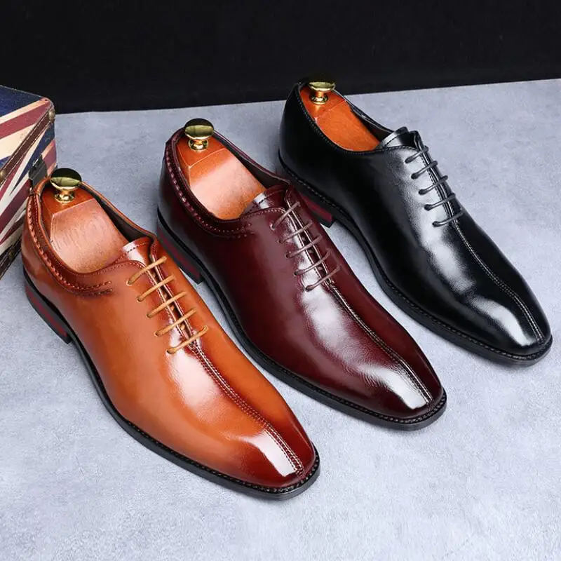 

Men Leather Shoes Man Business Dress Classic Style Flats Brown Black Lace Up Pointed Toe Shoe For Men Oxford Shoes b60