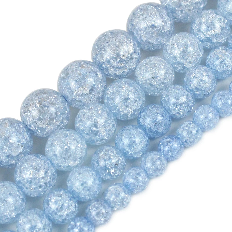

Natural Stone 6 8 10mm Blue Cracked Crystal for Diy Bracelet Jewelry Making Quartz Round Loose Beads Perles 15'' strand